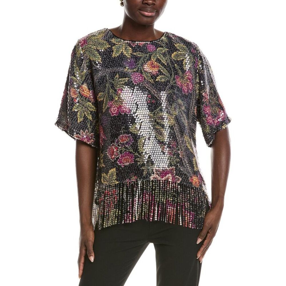 Kobi Halperin Womens  Celina Print Sequin Blouse, Black